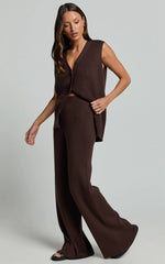 Sasha Pants - Knitted High Waist Wide Leg Pants in Chocolate