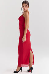 Holly Red Mesh Corset Maxi Dress