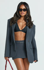 Jenni Mini Skirt - Mid Waisted Mini Belted Skirt in Slate Grey