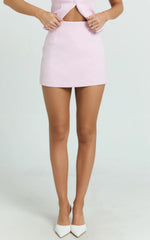 Mikey Mini Skirt - Mid Waisted Tailored A Line Skirt in Pink