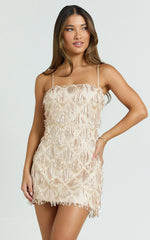 Shook Mini Dress - Cami Sequin Fringe Dress in Champagne Sequin