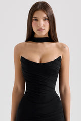 Black Strapless Corset With Neck Scarf