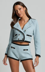 Gina Jacket - Contrast Button Through Jacket with Hardware Trim in Ice Blue
