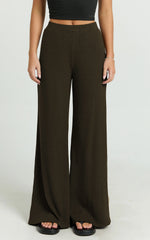 Amalthea Pants - High Waisted Jersey Rib Wide Leg Pants in Chocolate