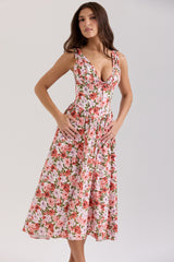 Floral Rose Print Stretch Cotton Corset Sundress