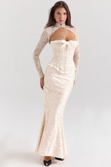 Ivory Metallic Jacquard Corset &Amp; Bolero