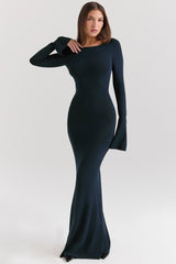 Midnight Blue Silky Knit Maxi Dress