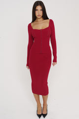 Red Bodycon Knitted Midi Skirt