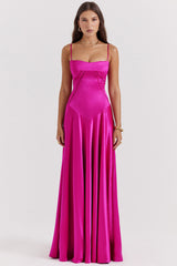 Fuchsia Lace Up Maxi Dress
