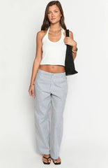 Amity Navy Stripe Mid Rise Straight Leg Jeans