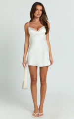 Mitchell Mini Dress - Lace V Neck Fit And Flare Slip Dress in Cream