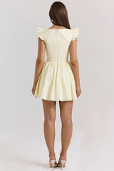 Lemon Cotton Embroidered Mini Dress
