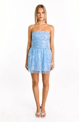 Luke Blue Sequin Strapless Party Mini Dress