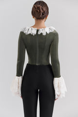 Forest Green Velvet Lace Trimmed Corset Top