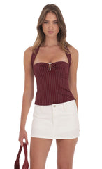 Halter Pinstripe Top In Burgundy