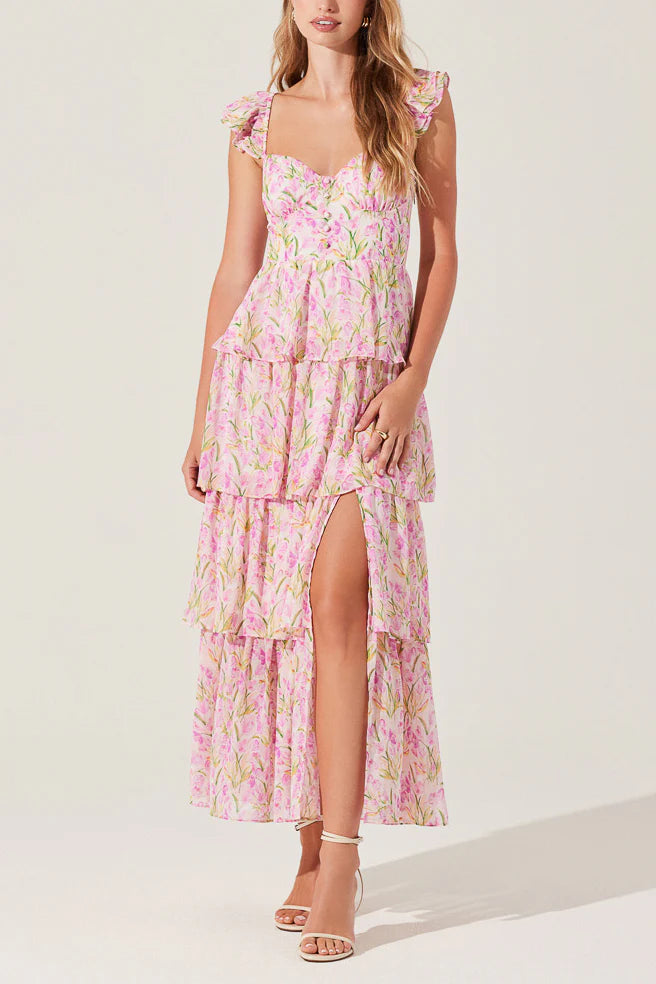 ASTR Midsummer Floral Tiered Maxi Dress in Bright Floral