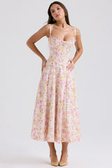 Pink Meadow Print Cotton Midi Sundress