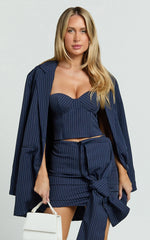 Elliot Top - Pinstripe Strapless Underwire Corset Top in Navy