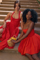 Italian Tomato Cotton Halter Sundress