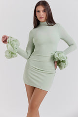Pistachio Ruffle Cuff Mini Dress