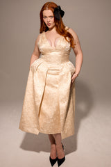 Ivory Metallic Jacquard Midi Dress