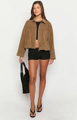 River Brown Suede Bubble Hem Bomber Jacket