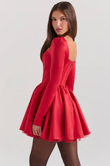 Holly Red Removable Bow Tulle Mini Dress