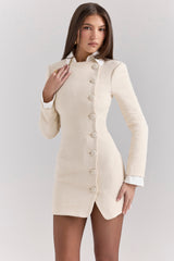 Cream Boucle Tweed Mini Dress