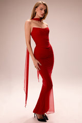 Holly Red Mesh Maxi Skirt With Fluted Hem