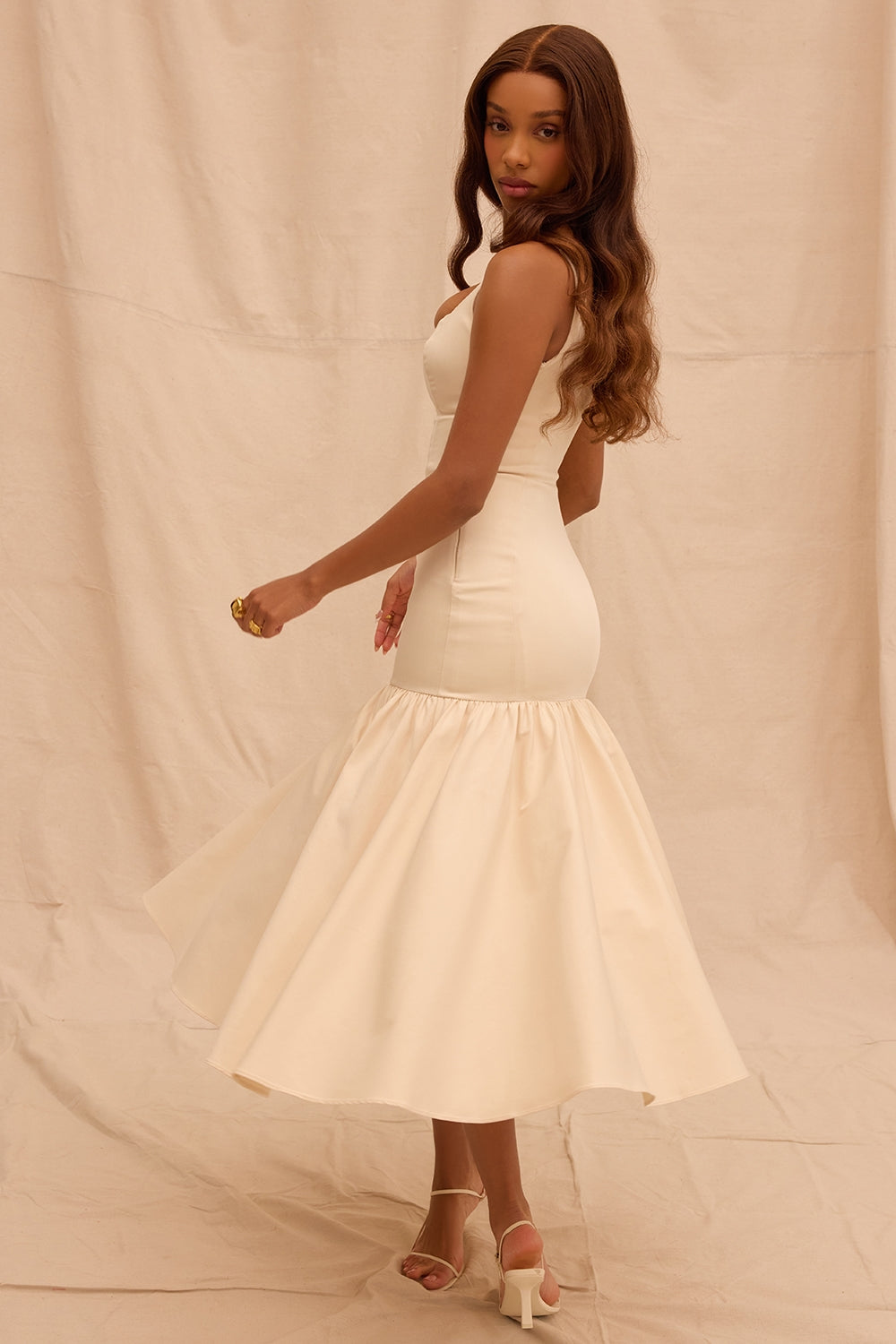 Vintage Cream Dropped Waist Midi Dress