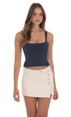 Scoop Neck Open Back Top in Navy