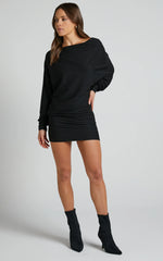 Fermina Mini Dress - Long Sleeve Bodycon Dress in Black