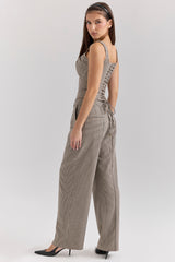 Brown Puppytooth Wide Leg High Waist Tailored Trousers