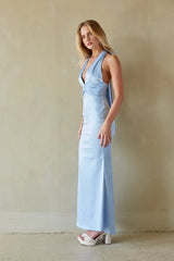 Sage Satin Halter Maxi Dress