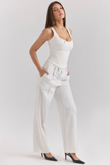 White Pinstripe High Waist Tailored Trousers