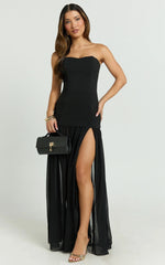 Jocelyn Maxi Dress - Strapless Ruched Fit And Flare Dress in Black