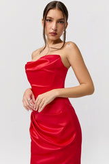 Scarlet Satin Strapless Gown