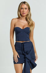 Elliot Top - Pinstripe Strapless Underwire Corset Top in Navy