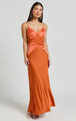 Amira Midi Dress - V Neck Sleeveless Slip Dress in Orange