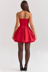 Holly Red Satin Detachable Bow Mini Dress