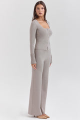 Grey Cashmere Straight Leg Trousers