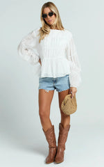 Malou Top - Shirred Long Sleeve Top in White