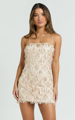 Shook Mini Dress - Cami Sequin Fringe Dress in Champagne Sequin