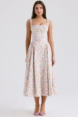 Pale Blue Meadow Print Cotton Midi Sundress