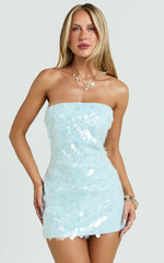 Rhonda Mini Dress - Strapless Sequin Dress in Pale Blue