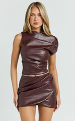 Patricia Top - Asymmetric Tipped Tuck Shoulder Patent Leather Top in Wine