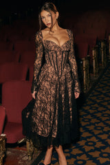 Black Lace Corset Midi Dress