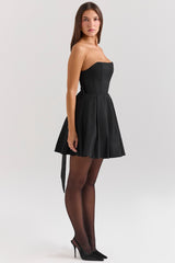 Black Strapless Detachable Bow Mini Dress