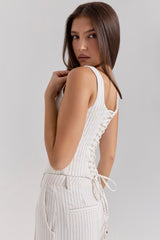White Pinstripe Boned Corset Top