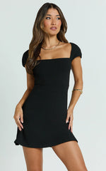 Billie Mini Dress - Cap Sleeve A Line Dress in Black